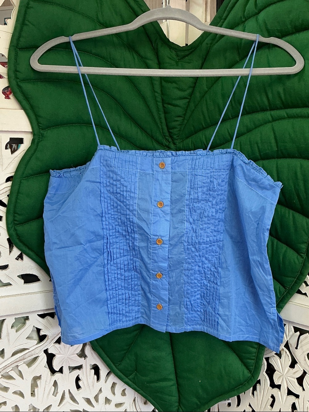 NWOT Acacia Swimwear periwinkle blue pleated camisole button down top. Size M